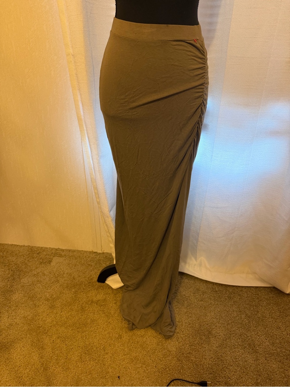 Moda International Olive Ruched Maxi Skirt